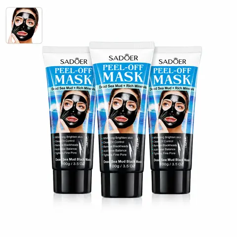3-Pack Fragrance-Free Alcohol-Free Charcoal Clay Treatment Mask, Dead Sea Mud Peel-Off Face Mask with Mineral-Rich Acne Care & Oil Control for Oily Skin Adults, Blackhead Remover Deep Cleansing Skincare