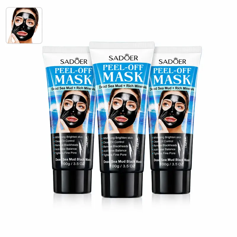3-Pack Fragrance-Free Alcohol-Free Charcoal Clay Treatment Mask, Dead Sea Mud Peel-Off Face Mask with Mineral-Rich Acne Care & Oil Control for Oily Skin Adults, Blackhead Remover Deep Cleansing Skincare