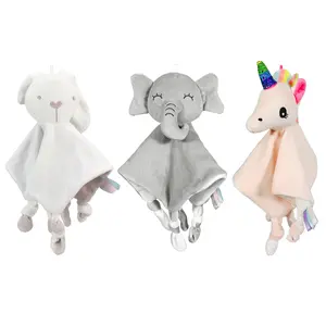 2 Pack Baby Security Blanket, Soft Lovey Snuggle Toys For Newborn Boys And Girls, Plush Stuffed Animal Comfort Blanket Set/ Elephant, Bunny, Unicorn Combinations