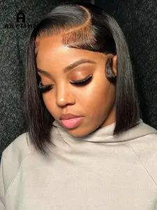 Anytime Wigs 13x4 Lace Frontal Bob Wigs Human Hair 200% Density Straight Wigs Human Hair Ear-to-Ear HD Transparent Lace Frontal Pre Plucked Pre Cut Bleached Wig