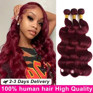 Piper 99j Burgundy Body Wave Human Hair Bundles Colored Brazilian Wavy 1/3/4 Bundles Human Hair Colored red Hair Bundles 40 Inch