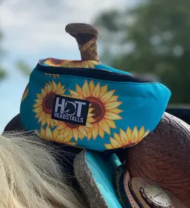Teal Sunflower Saddle Pouch