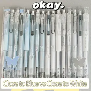 4pcs Boxed High-Value Simple Transparent Pen Body Butterfly Press Neutral Pen ins Style Soft Grip Metal Pen Holder close to Signature Pen 0.5mm Black Writing Pens