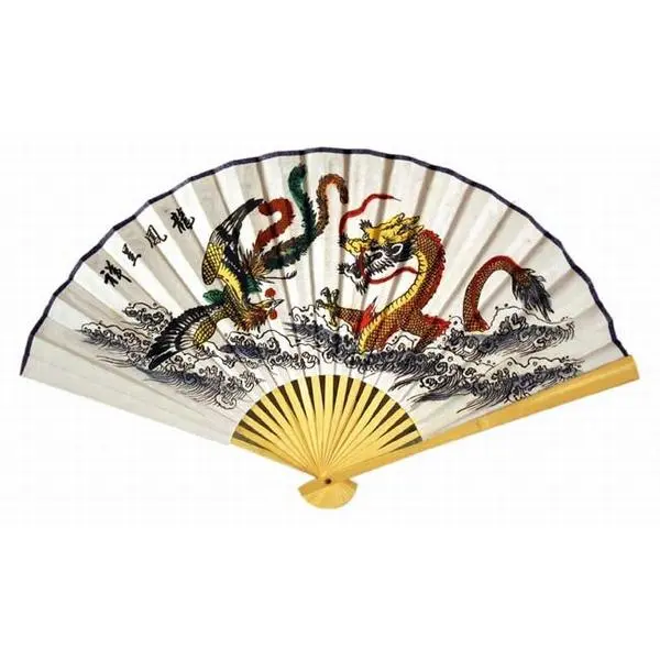 Thy Home 20in Handmade Bamboo Wood Decorative Wall Fan - Patterned Traditional Painted Motifs, Classic Chinese Artistic Design, Auspicious Fengshui Ornament for Living Room Home Decor Accent