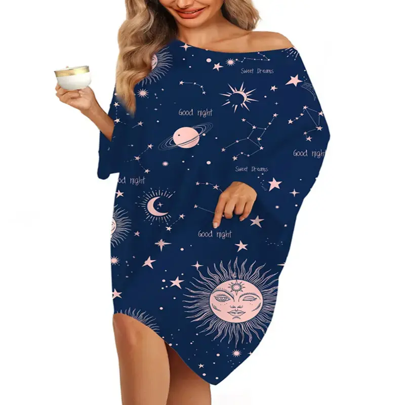 Women's Plus Size Night Gown - Bamboo Viscose Short Sleeve Loose-Fit Printed Pattern Sleep Tee with Side Pockets, Cool & Breathable Stretchy Sleepwear, S-5XL Pajamas Loungewear