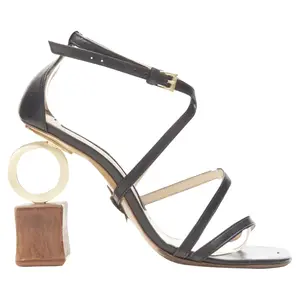 Pre-owned Jacquemus Women's Jacquemus architectural wood block ring strappy heel by Rebag