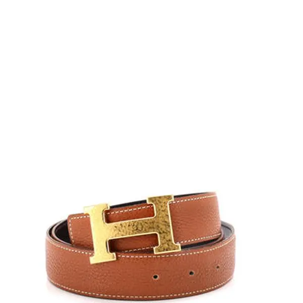 Pre-owned Hermes Constance Martelee H Reversible Belt Leather with Hammered Hardware Medium