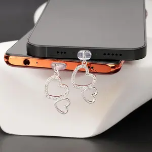 Heart Shaped Phone Dust Plug, 1 Count Rhinestone Decor Phone Dust Plug, Phone Accessories for iPhone & Type-C & Android Phone, Phone Decoration