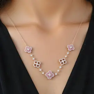 Exquisite Pink Clover Cubic Zirconia - Embellished Necklace with Adjustable Chain Length - Elegant & Stylish Jewelry for Women, Ideal for Every Occasion Pendant Jewlery necklaces for women chains gifts girlfriend