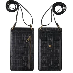 Adorercare Stylish Mini Cell Phone Bag Synthetic Leather Crossbody Wallet Purse with Mirror Card Slots Adjustable Shoulder Strap Crocodile Pattern for Women Girls