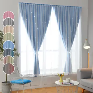 Hollow Out Star Pattern Velcro Curtain, Self Adhesive Curtain, No Punching Installation Curtain for Home Living Room Bedroom Office Decor