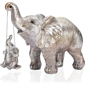 Silver Elephant Statue Decor Brings Good Luck Health Strength, Elephant Gifts for Women Mom, Suitable for Home Office Bookshelf TV Stand Shelf Living Room Decoration