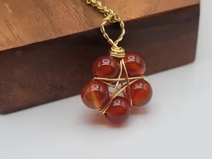 Carnelian Gold Wire Wrapped necklace Gold tone Daily Birthday Necklace Unisex