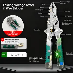 ​​16 in 1 Professional Multi - Function Pliers with Flathead & Phillips Screwdrivers, Insulated Grip, Wire Spooler, Wire Stripper, Crimper, Hex Key Wrench, Voltage Tester, Cable Cutter, Puncture Knife, Precision Wire Cutter, Hex Socket, Bolt Cutter