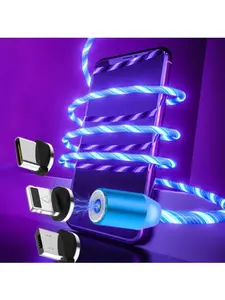 Circular Magnetic Streaming Data Cable for iPhone Android Typ-C Fast Charging LED Light 1 Meter Blue Green
