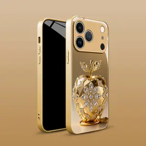 High-end light luxury diamond Apple pattern glass mobile phone case is suitable for iPhone 17ProMax--11ProMax, waterproof and drop-proof, trendy, beautiful and gorgeous, full coverage, high value protective case