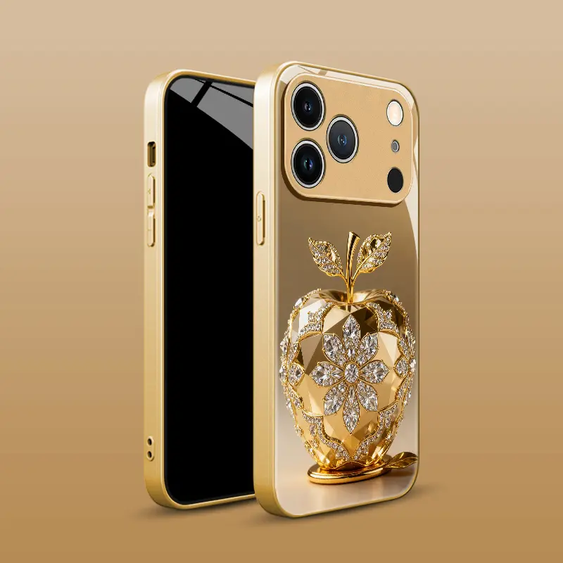 High-End Light Luxury Diamond Apple Pattern TPU Glass Mobile Phone Case, Drop-Proof, Waterproof, Full-Coverage, Trendy Protective Case, Fits iPhone 17 Pro Max-11 Pro Max