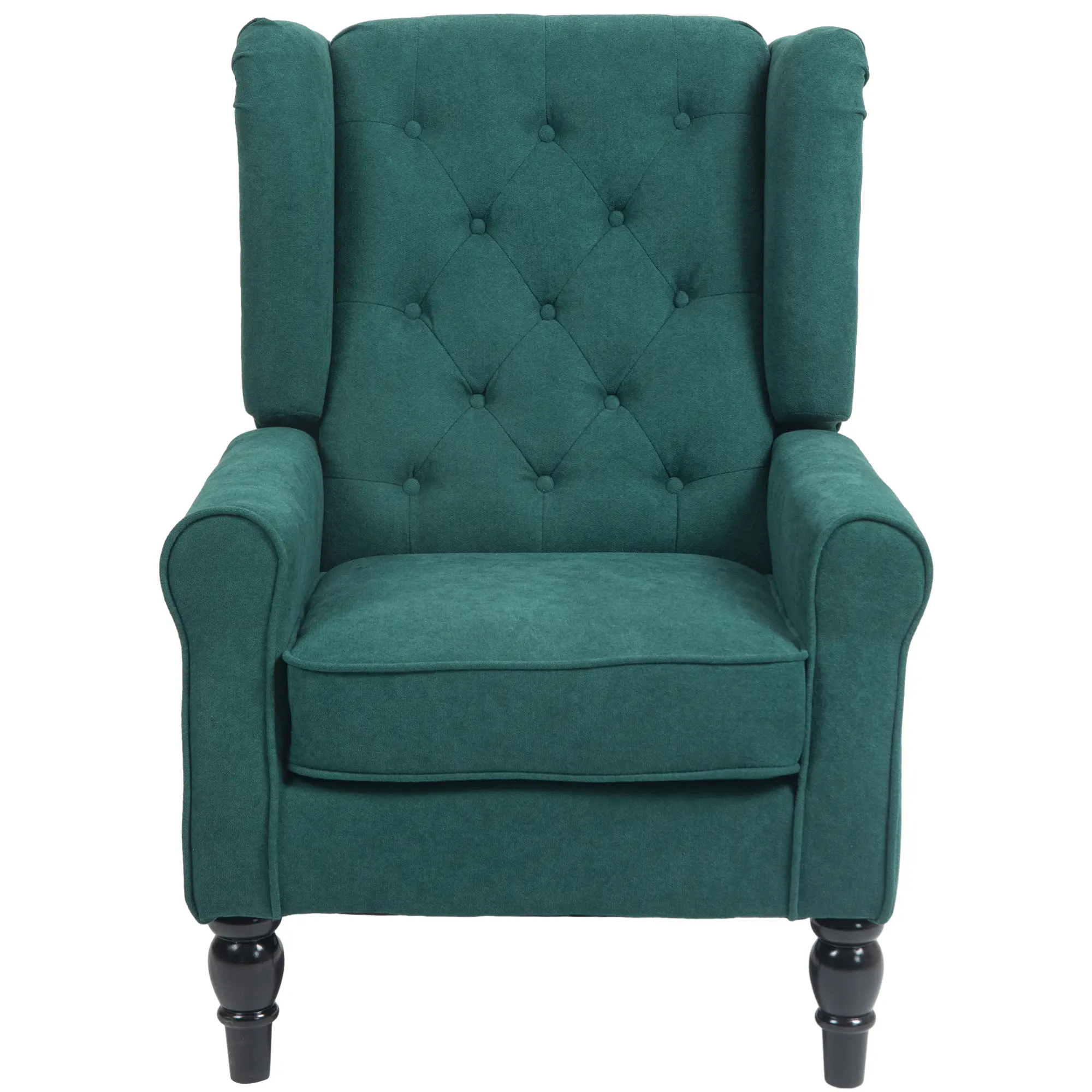 Dark Green Wingback Accent Chair for Living Room - Button-Tufted Tub Lounge Chair with Round Armrests, Solid Wood Legs