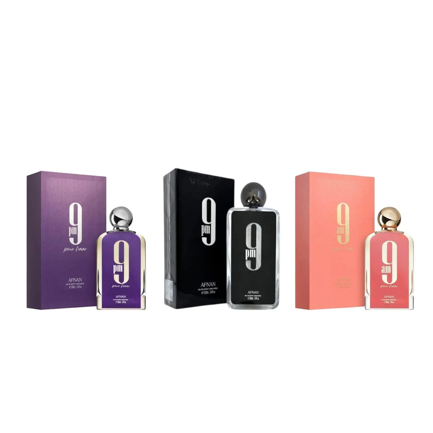 Oudlash Bundle | Afnan 9 PM + 9 PM Pour Femme + 9 AM Pour Femme | Unisex Fragrances | 100 ML | Eau De Parfum | Mandarin Orange, Grapefruit, and Bergamot