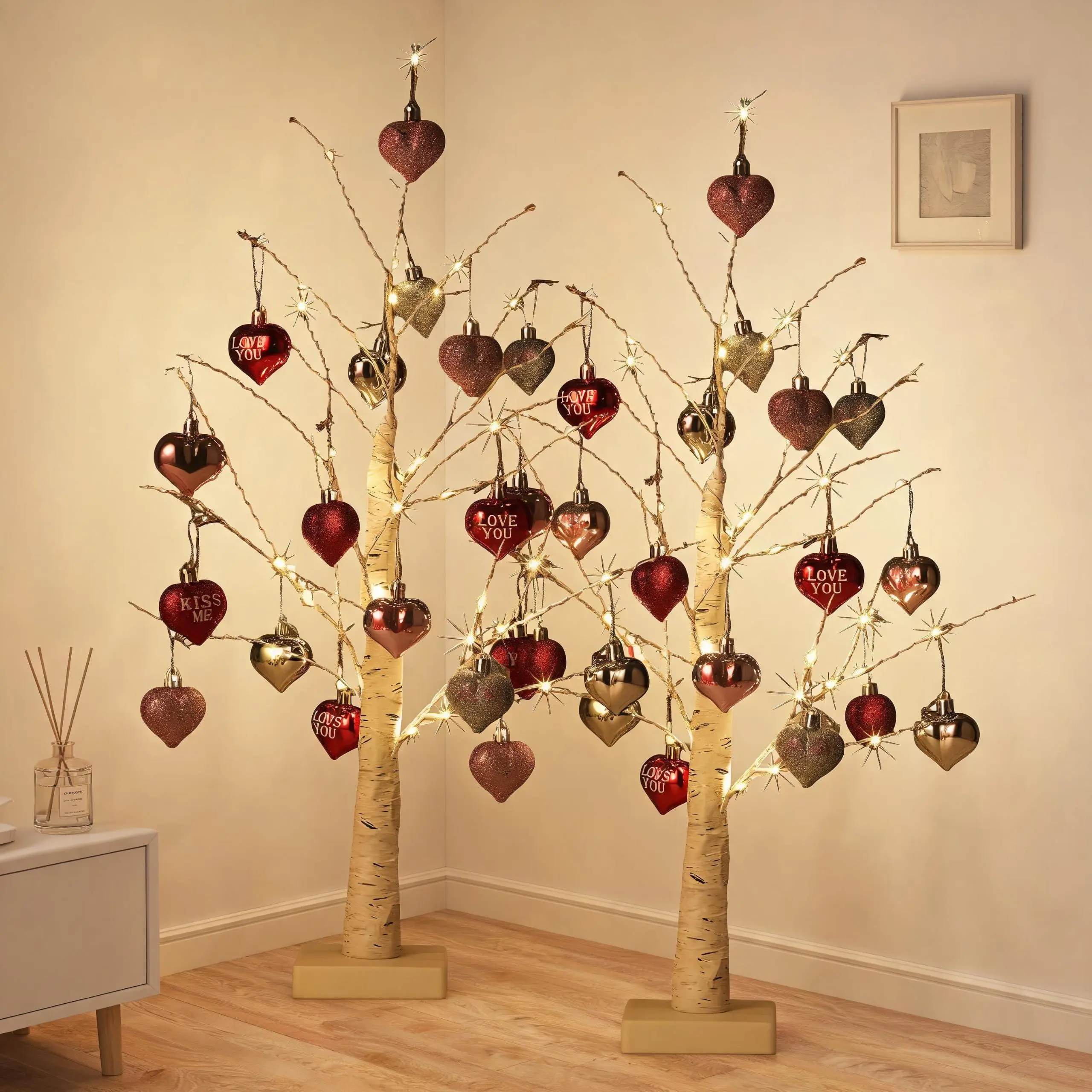 2‑Pack LED Tree Table Lights, Decorative Fairy Lamp for Holiday, Dual USB And Battery Power Supply, Bendable Adjustable Stems, Different Lighting Modes, Waterproof for Indoor Decor