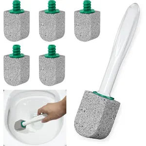 Pumice Stone Toilet Bowl Cleaner,Bathroom Cleaner Brush Toilet Wand Refills with 18CM Long Handle for Remove Hard Water Stains with 1 Wand+ Pumice Stones (5 Pack)