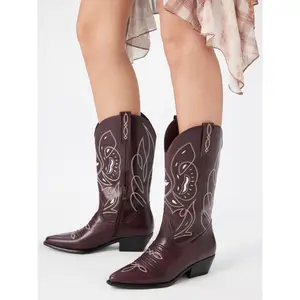 Cider POINTED-TOE EMBROIDERED KNEE HIGH BOOTS