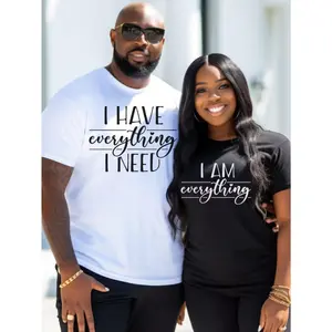 Couples' Matching Jersey Shirts - 1pc "I Have Everything I Need" Garment, Fitted Regular Fit, Comfy Crew Neck Long Sleeves, Medium Stretch Fabric, Golden Retriever Print, Valentine's Gift for Husbands/Wives