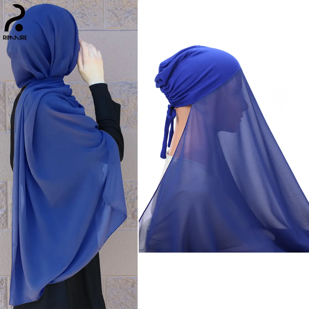 RIMAIRE Women jersey hijab with Inner Cap Sets Premium Chiffon Hijab Muslim Breathable Under Caps Headscarves instant hijab with cap Sheerhijabs Tud