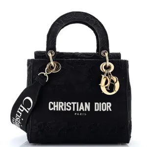Pre-owned Dior Fabric Shoulder Bags Christian Lady D Lite Bag Embroidery with Macrame Effect Medium by Rebag