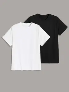 Men's 2-Pack Solid Color Versatile Casual T-Shirts, Black And White Classic Menswear Short Sleeve Tops For Street Style, Streetwear And Casual Outfits