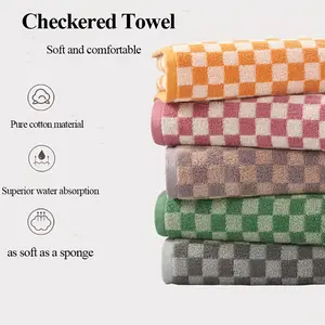 5-Pack Bathroom Towel Set, Soft And Absorbent Cotton, Suitable for Facial Cleansing, Spa, Bathroom, Gym, Kitchen, Decorative Checkered Towel Set, Size 13 X 29 Inches, Available in 5 Colors, Bathroom Towels, Towels For Bathroom