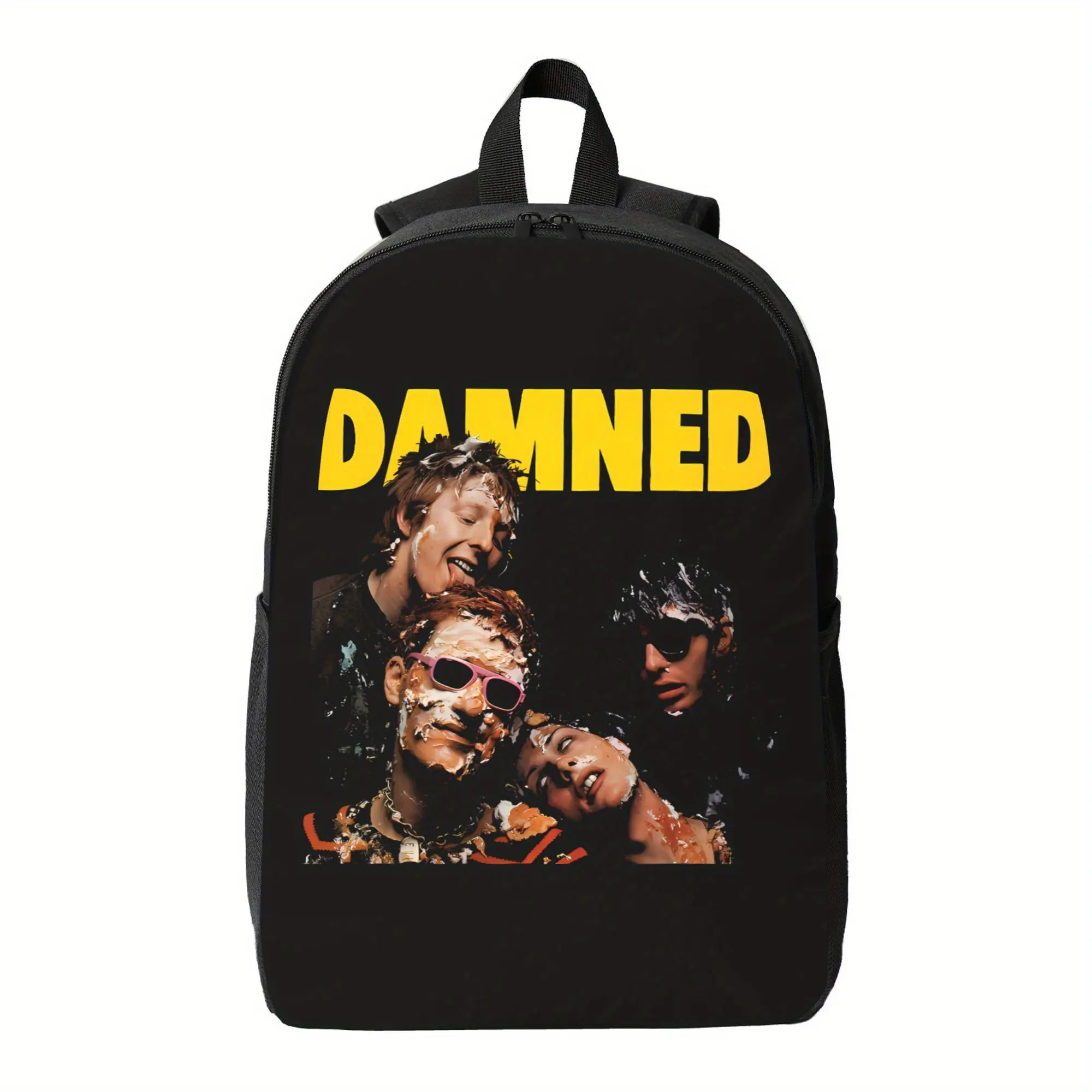 The Damned Punk Rock Backpack - Large Capacity School Bag with Bold DAMNED Graphic, Black & Yellow Punk Band Design Backpack for Teens, College Students, Concerts - Durable Zipper Closure Backpack, Functional Side Pockets, Student Essentials, Urban Fashio