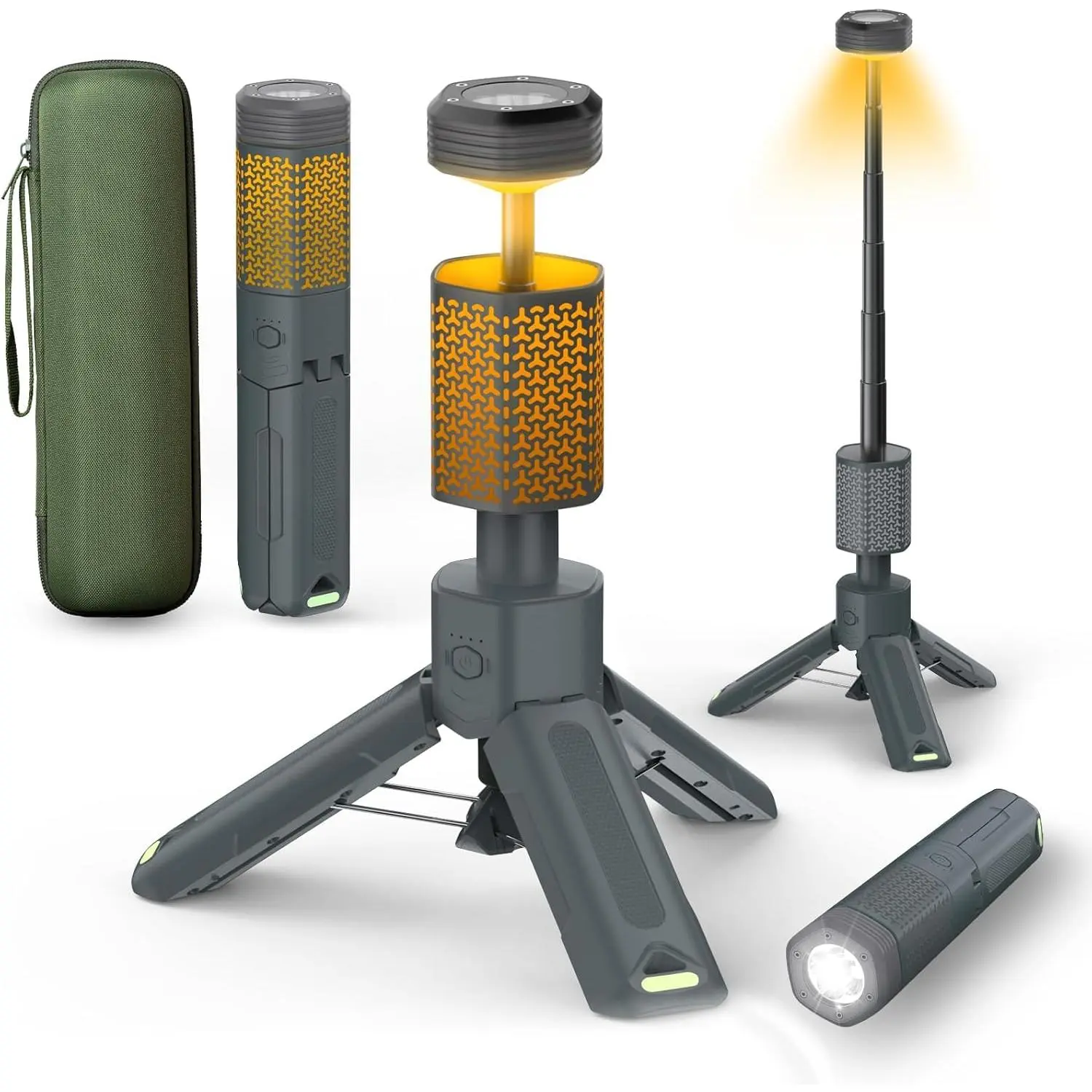 Rechargeable Telescopic Camping Lantern with Tripod Stand, 10500mAh Waterproof & Dimmable Light with Magnetic Base for Hiking, Car Repair, and Emergency Power Outages - Gray, Outdoor Emergency, Home Power Outage