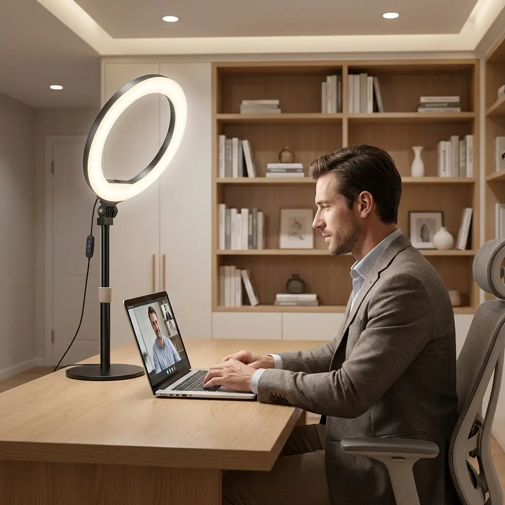 10 Inch Ring Light with Desk Stand and Phone Holder for Live Streaming Gaming Sessions and Online Broadcasting LED Circle Lamp with Adjustable Stand for Streamers and Gamers Consistent Facial Illumination