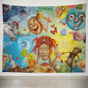 Festive Cartoon Faces and Expressions -funny tapestry poster merch,For College Dorm Room Decor,Outdoor Parties, Gift,Tailgates Yard,Poster for Bedroom Decoration