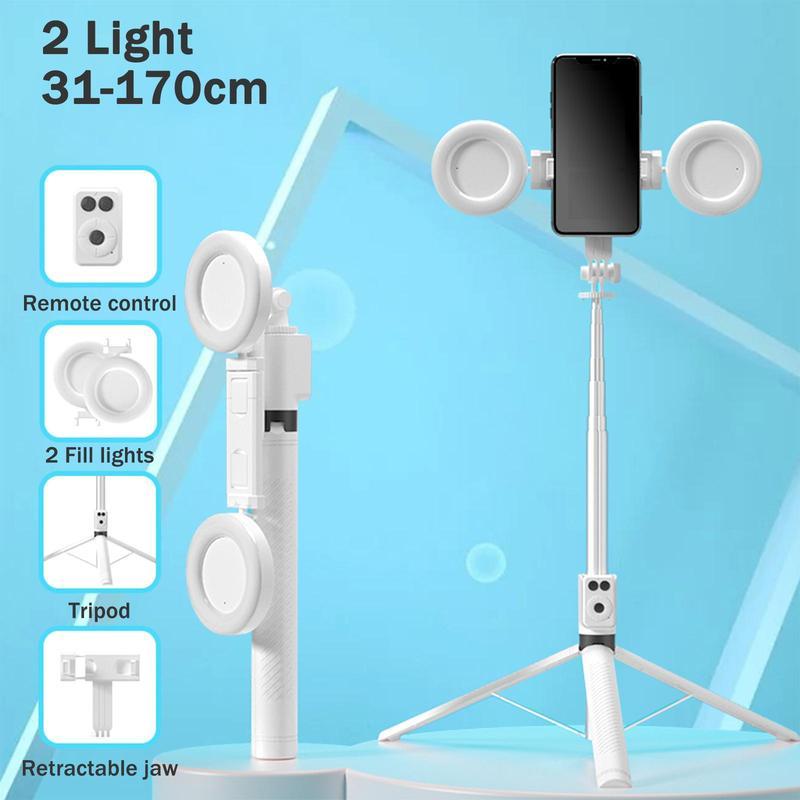 6-in-1 Selfie Tripod with Dual Fill Lights & Wireless Remote Portable Adjustable Phone Stand Detachable 360° Compact Travel Tripod for Live Broadcasts & Outdoor Adventures Android Bluetooth Expandable Smartphone Cellphone Stick Cable Steel
