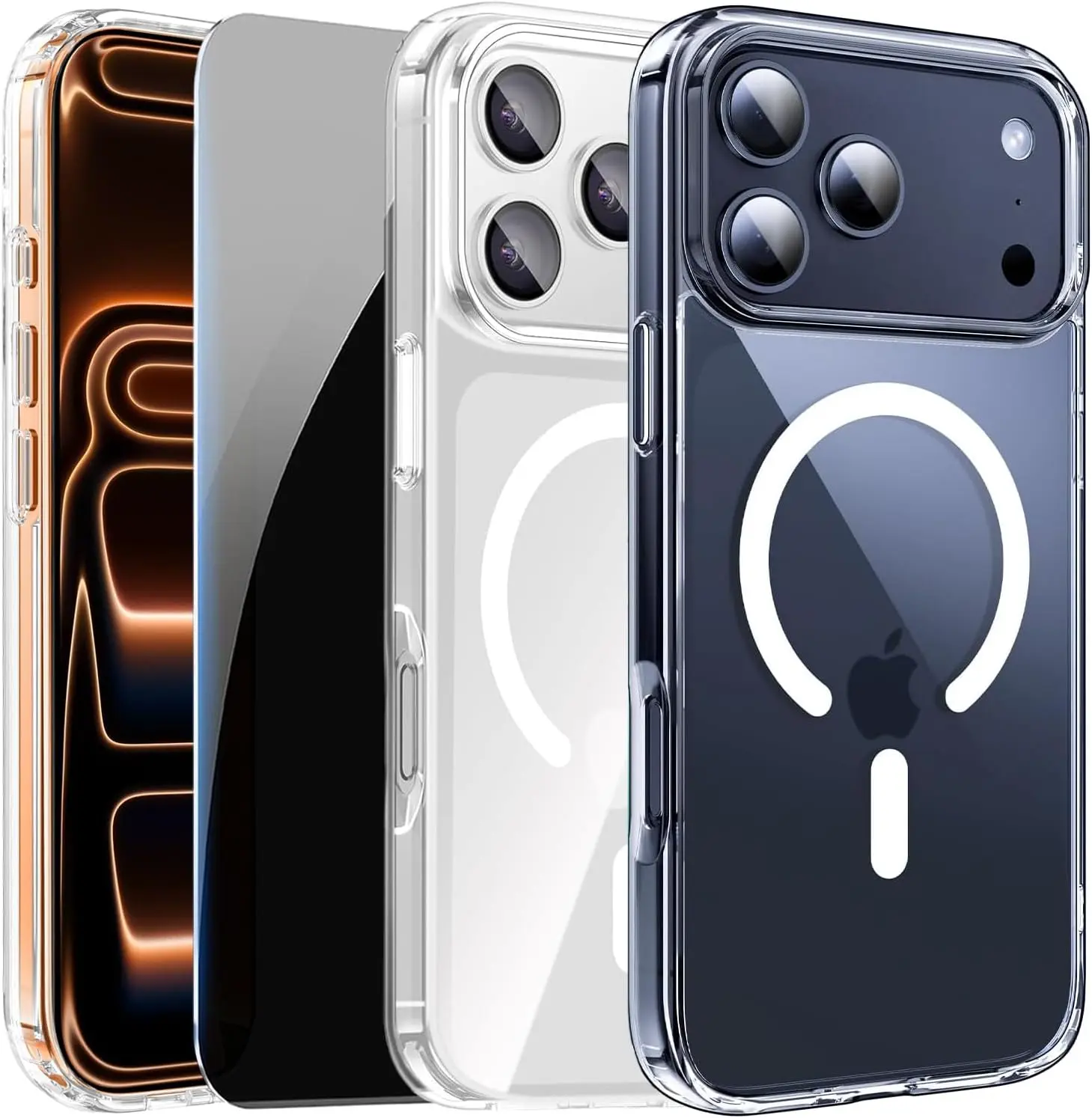 iPhone 17 Pro Max Clear with Privacy Screen Protector Shockproof Slim Cover Compatible with MagSafe Magnetic for iPhone 17 ProMax 6.9" 5G Cover-Transparent