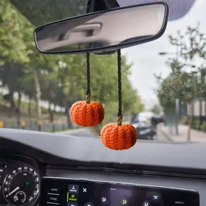 Halloween Crochet Car Accessories Handmade Pumpkin Decorations for Rear View Mirror Unique Gifts for Birthdays & More