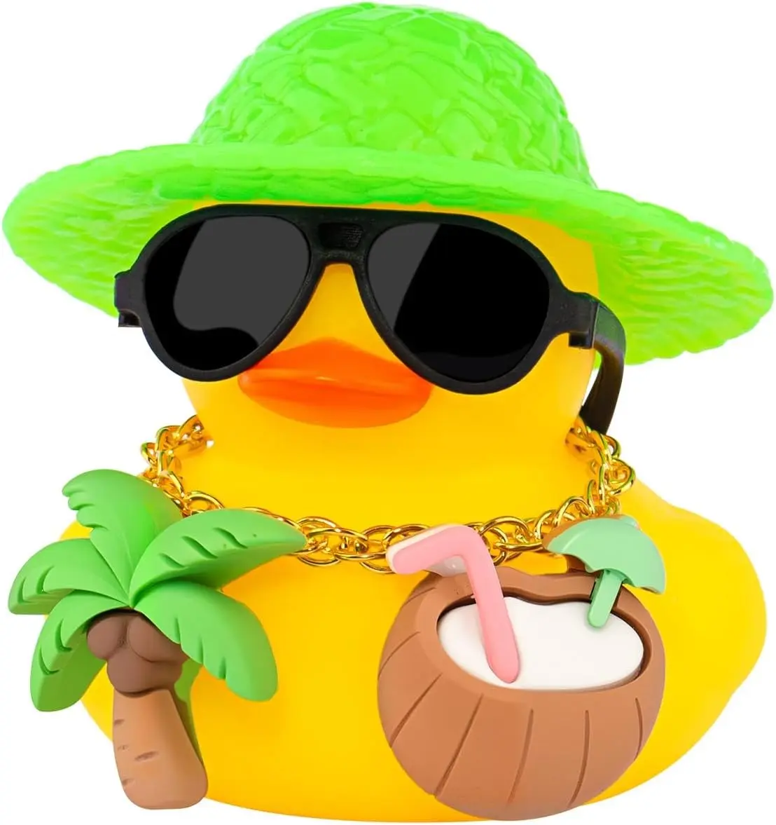 Summer Beachy Vacation Duckies Tropical Paradise Rubber Duck Beach Surfing Ocean Voyage Rubber Ducks Yellow Coconut Drink Palm Tree