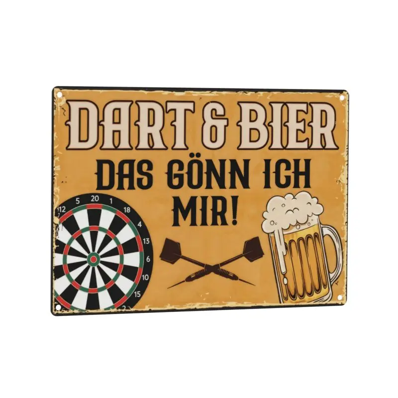Vintage Retro Waterproof Metal Tin Sign - German Beer Quote Dart & Bier Wall Plaque, Rustic Design Farmhouse Home Office Bar Decor, 8x12 Inches, Ideal Gift for Home & Pub, Water Proof, Home Office Decor