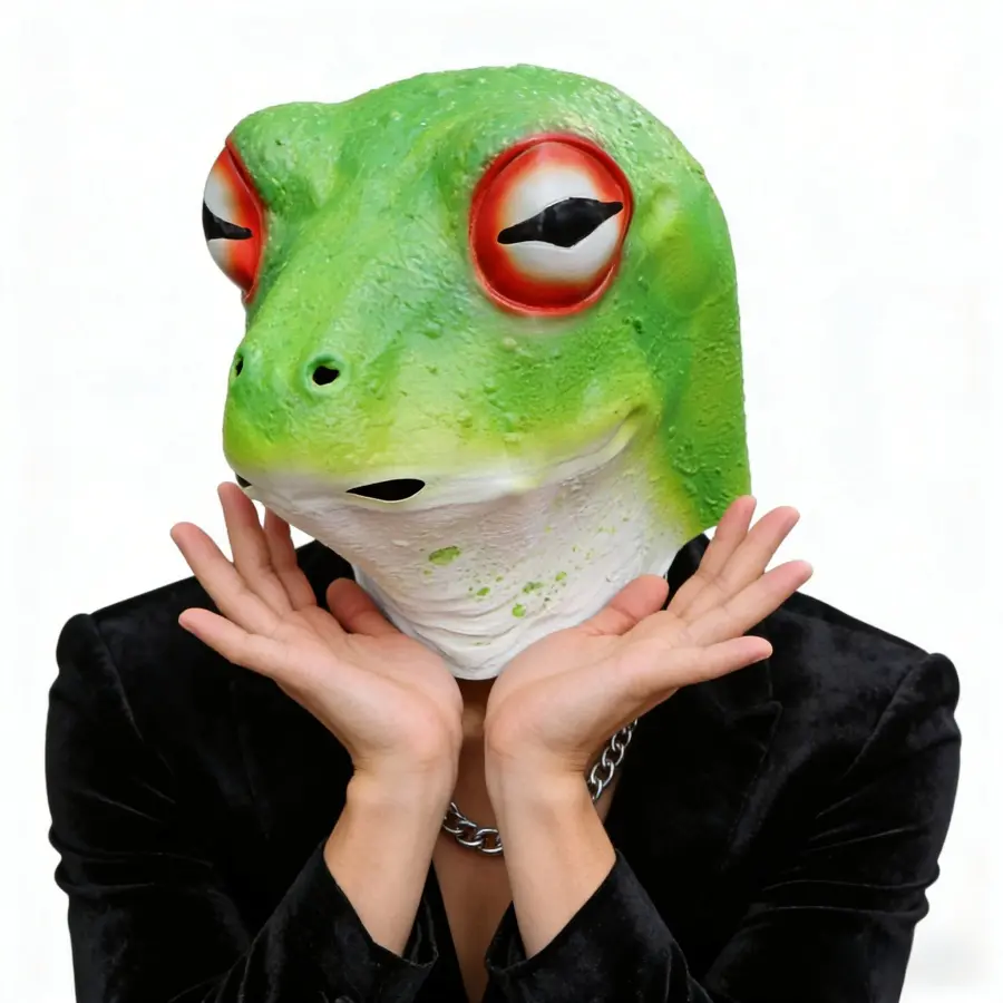 Funny Frog Latex Mask, Full Head Animal Mask for Adults, Halloween Cosplay & Party