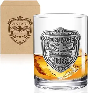 60th Birthday Gifts for Men, Vintage 1966 Whiskey Glass Set for Whiskey Lovers, Anniversary Old Fashioned Rocks Glass Tumbler 13Oz- Bday Gifts Ideas for Him, Dad, Husband, Father's Day Gift