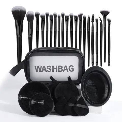 Makeup Tool Set with Storage Bag, 29pcs/set Makeup Brush & Powder Puff & Cleaning Tool, Cosmetics Brush Set, Makeup Tool for Beginners, with Makeup Brush Organizer