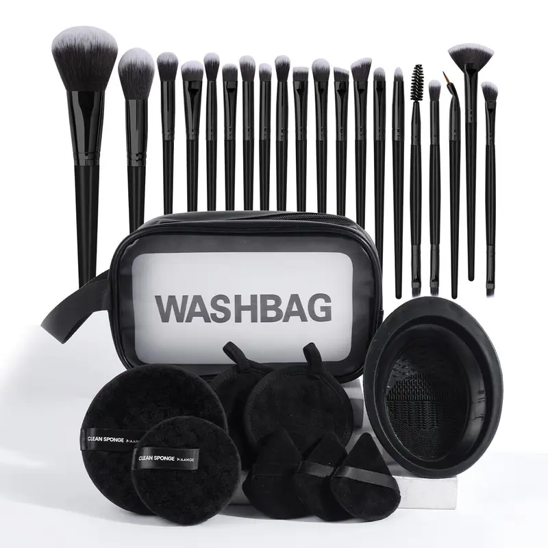 Makeup Tool Set with Storage Bag, 29pcs/set Makeup Brush & Powder Puff & Cleaning Tool, Cosmetics Brush Set, Makeup Tool for Beginners, with Makeup Brush Organizer