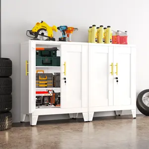 GEITIN Metal Floor Storage Cabinet 36" Locked Steel with 2 Doors & 2 Adjustable Shelves White Kitchen Cabinet Freestanding for Home Office Garage Tool Room Bathroom