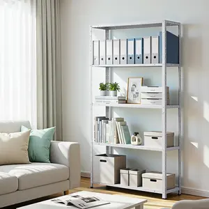 5-Tier Heavy Duty Steel Shelving Unit – Adjustable Metal Storage Rack – 2500 lbs Capacity – Industrial Standing Organizer for Kitchen, Pantry, Basement, Bathroom – Easy Assembly – Silver
