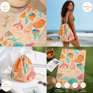2-in-1 Convertible Beach Towel Backpack, Oversized Sandproof Quick-Dry Mat & Drawstring Beach Bag for Pool, Travel