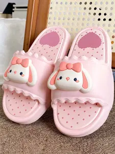 Summer New Indoor Home Slippers for Women, Eva Soft Sole Cute Cartoon Rabbit, Comfortable Beach Sandal, Lightweight Open Toe, Mellow Slides