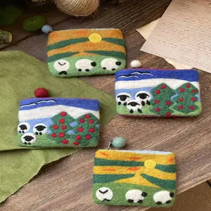 Cute Handmade Wool Felt Wallet Aesthetic Card Coin Holder Secure Zipper Closure Compact Storage