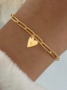 Heart Initial Bracelet, Simple Classic Stainless Steel Paper Clip Chain Bracelet for Women, Heart Shaped Bracelet, Fashion Jewelry for Party, Daily Clothing Decor, for Birthday Gift